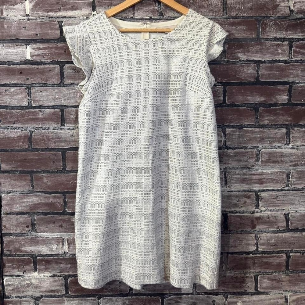 LOFT Petites Textured Shift Dress Size 8P White Black Career